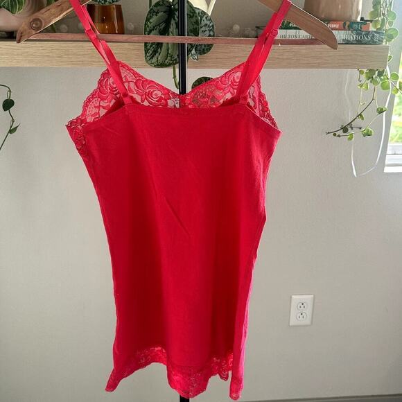 Pink Fuchsia Lace Trim Y2K Baby Doll Feminine Fairy Whimsygoth Tank Top M Cotton - Picture 2 of 8